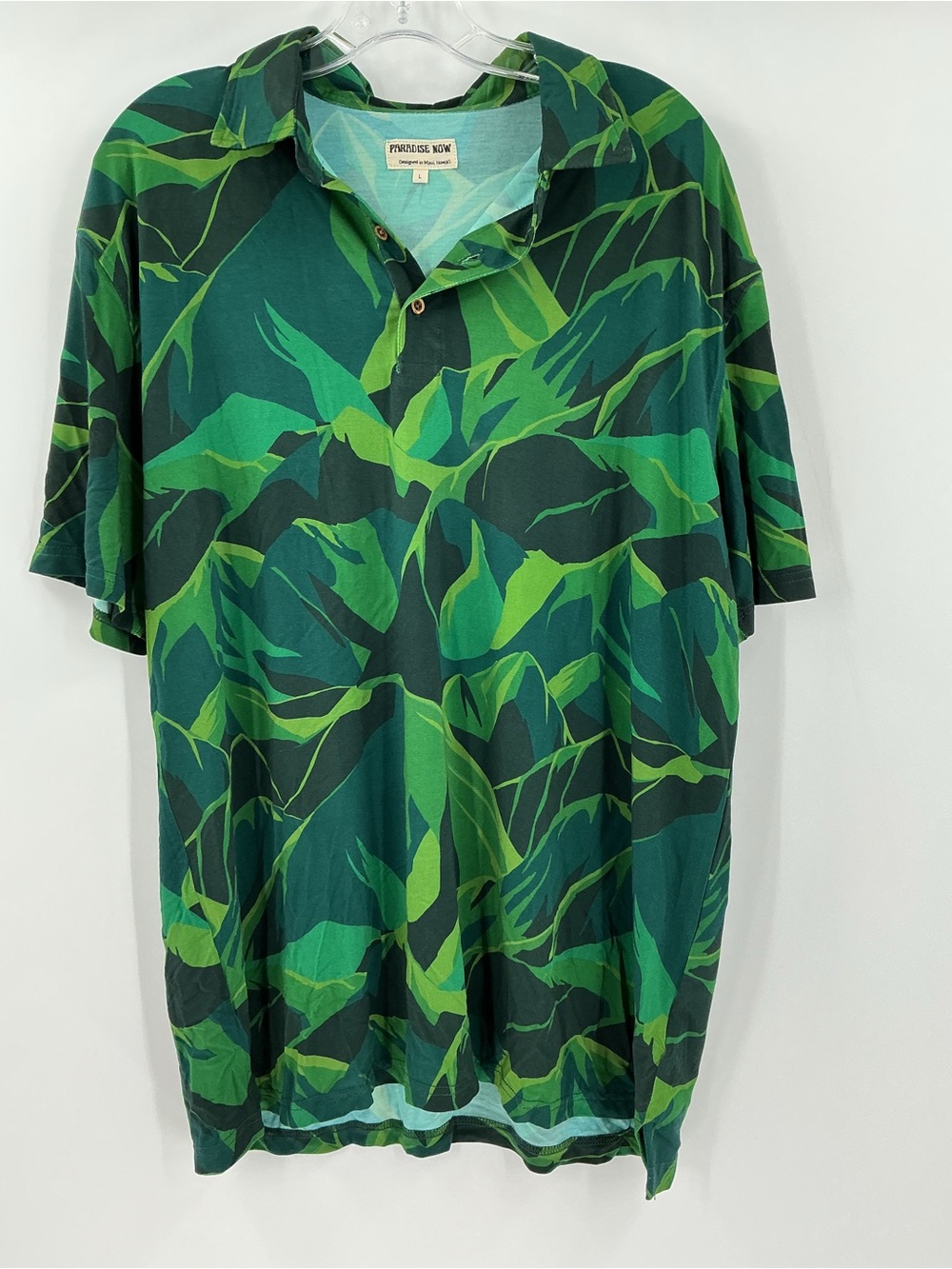Paradise Now Maui Bamboo Polo Shirt Green Tropical Leaf L